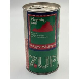 Vintage 7Up Soda Can Virginia United We Stand 1788 Statehood Commemorative 12oz